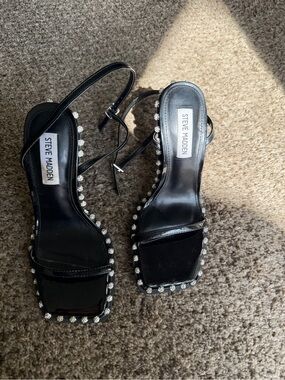 Steve Madden Black Rhinestone-Edged Square-Toe Heels